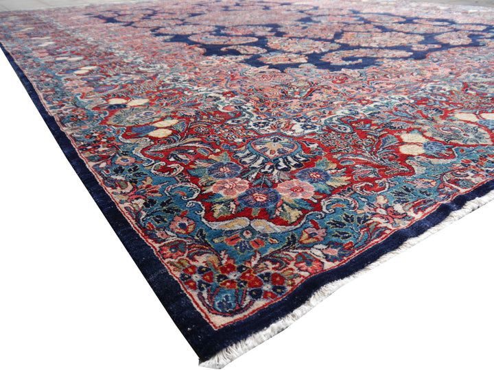 Sarouk Mohajeran antique rug 17 x 12 ft / 510 x 365 cm Blue Rose Beige Turquoise