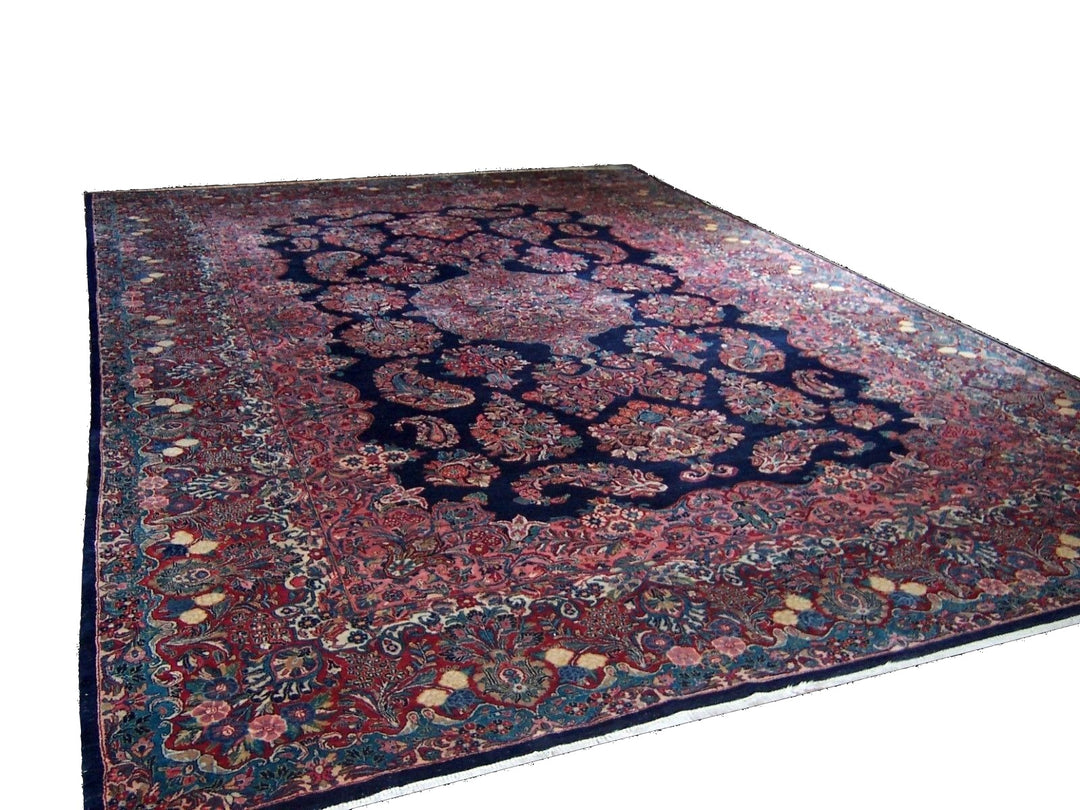 Sarouk Mohajeran antique rug 17 x 12 ft / 510 x 365 cm Blue Rose Beige Turquoise