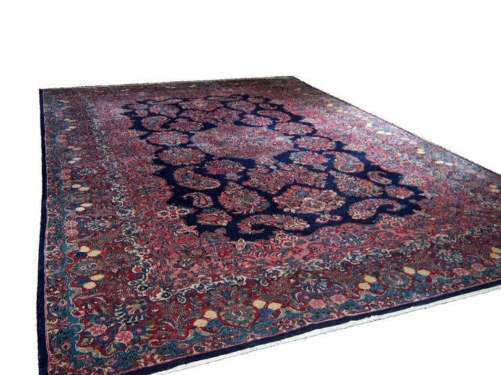 Sarouk Mohajeran antique rug 17 x 12 ft / 510 x 365 cm Blue Rose Beige Turquoise