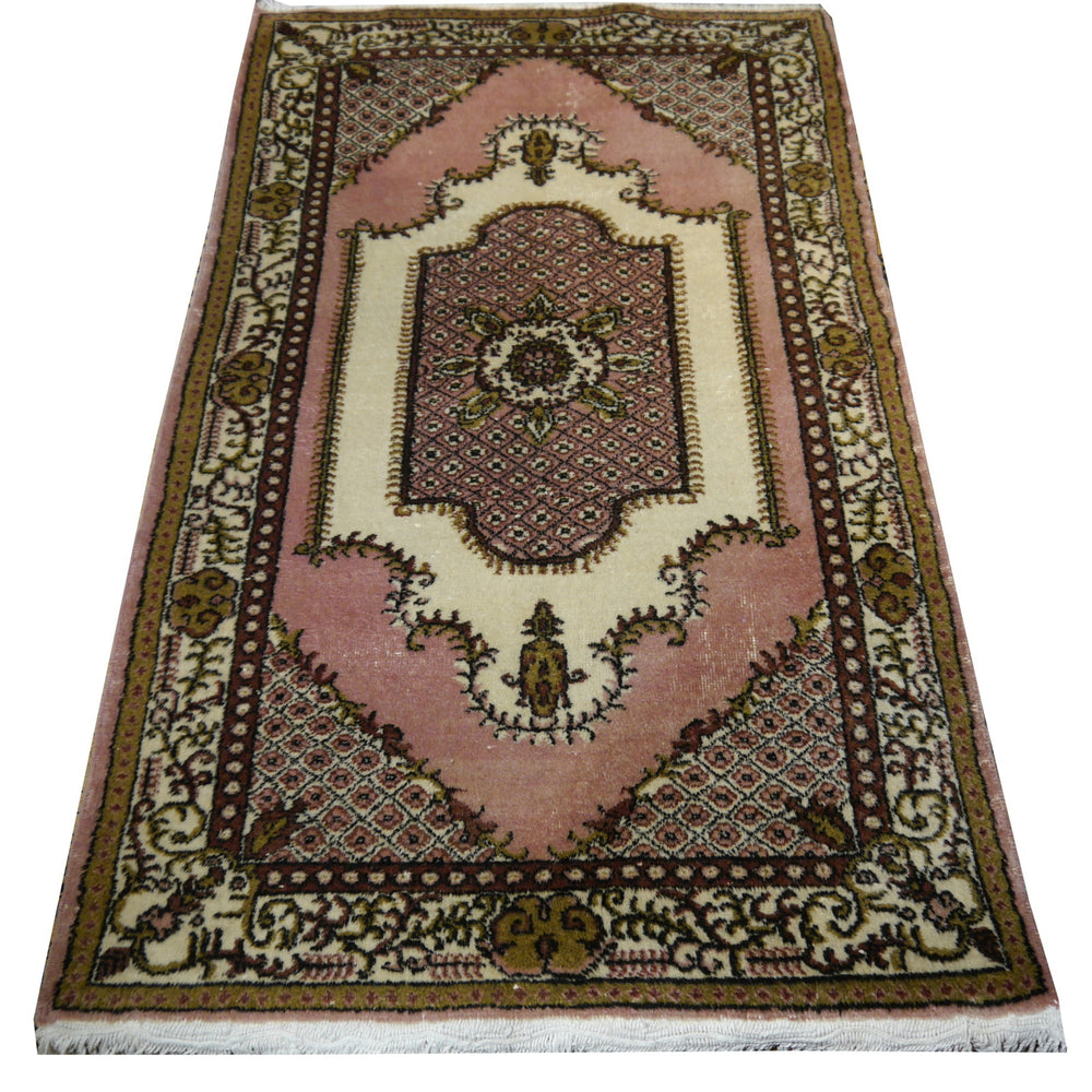 Oushak Vintage Turkish rug 7 x 4 ft Beige, Pink. Brown, Olive