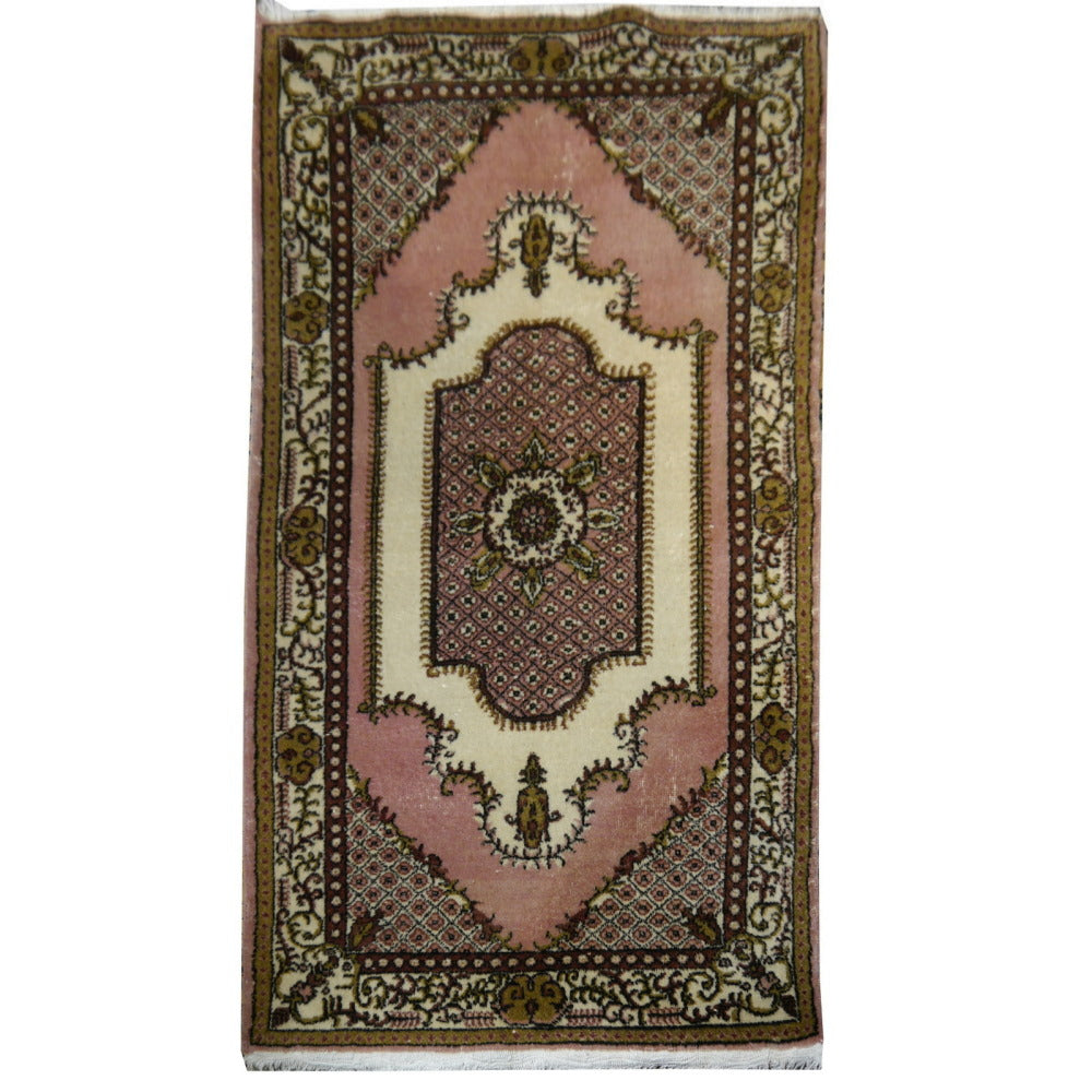 Oushak Vintage Turkish rug 7 x 4 ft Beige, Pink. Brown, Olive
