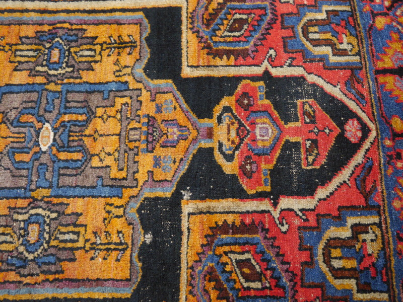 Karaja Heriz Vintage Rug 7 x 4 ft Blue Orange Lilac worn to perfection