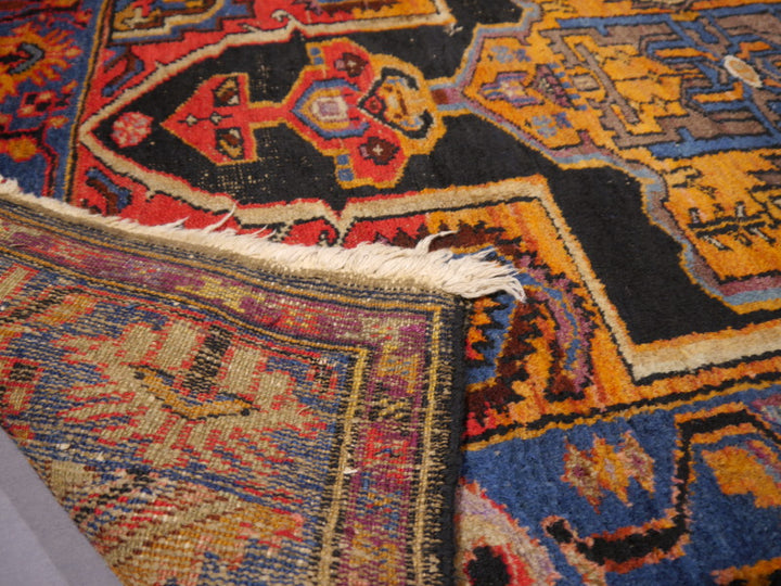 Karaja Heriz Vintage Rug 7 x 4 ft Blue Orange Lilac worn to perfection