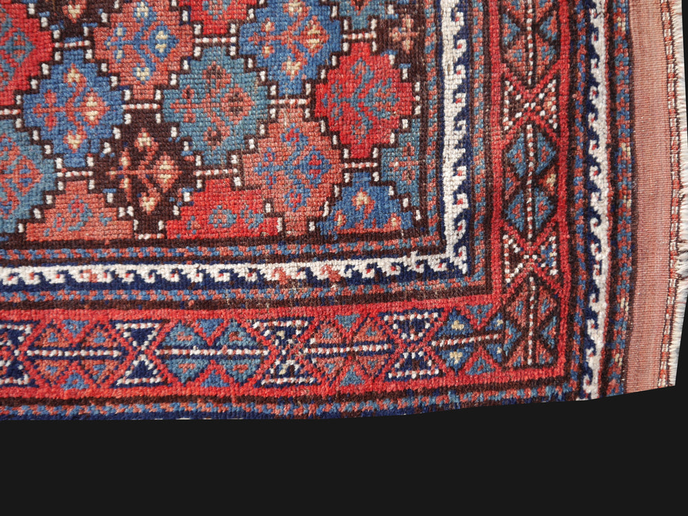 Gendje Antique rug 7 x 3 ft Red Blue Beige Brown