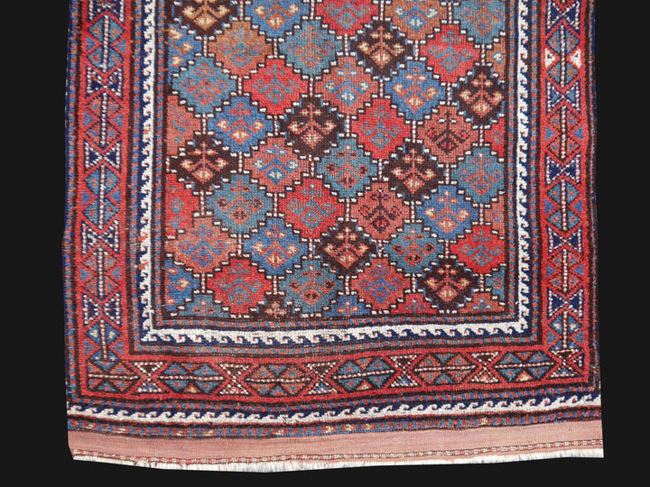 Gendje Antique rug 7 x 3 ft Red Blue Beige Brown