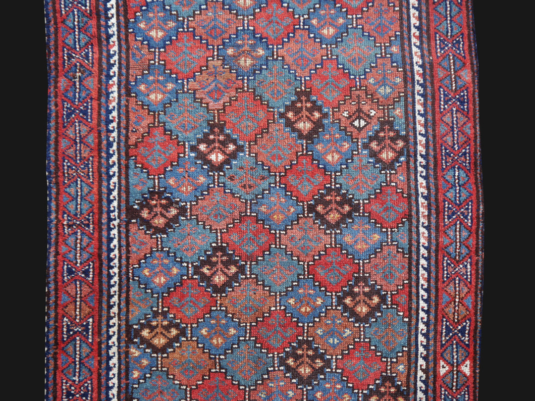 Gendje Antique rug 7 x 3 ft Red Blue Beige Brown
