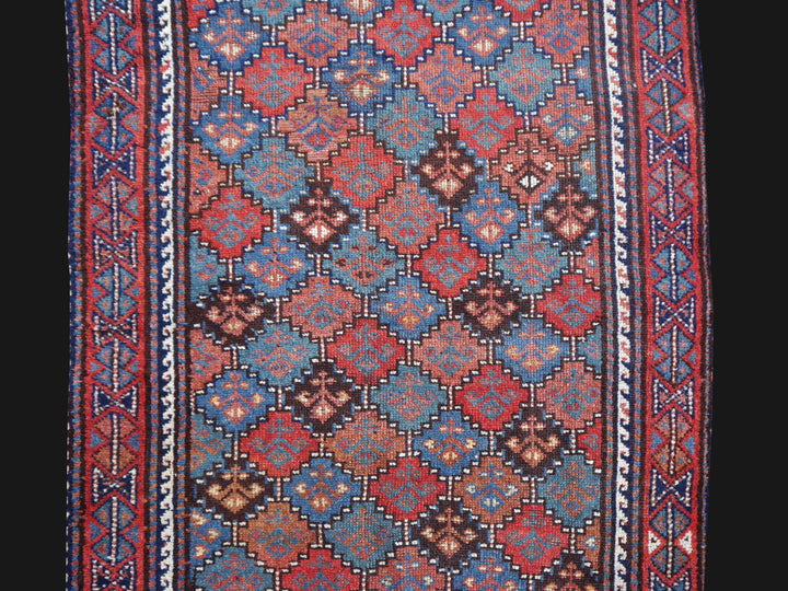 Gendje Antique rug 7 x 3 ft Red Blue Beige Brown