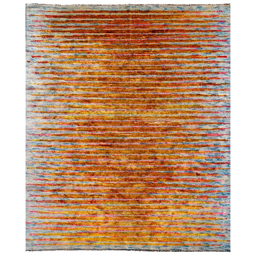 Vintage Style Rug Durva Heriz Blue Pink Yellow 8 x 10 ft Design: Modern Heriz Design Size: 8 x 10 ft - 300 x 250 cm room size Condition: Perfect  Materials: Wool / Sari Silk   Age: New