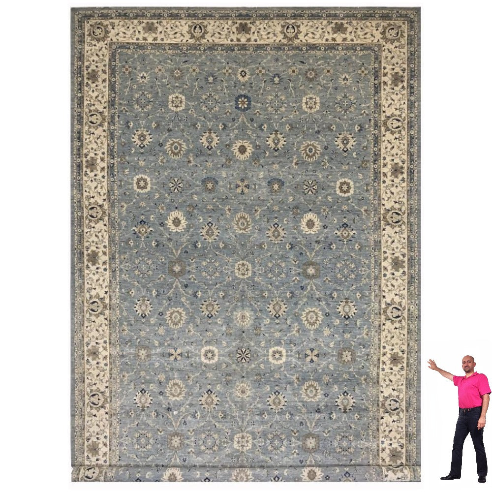 28 x 14 ft Rug Blue Grey Beige hand knotted Farahan Sultanabad Oushak