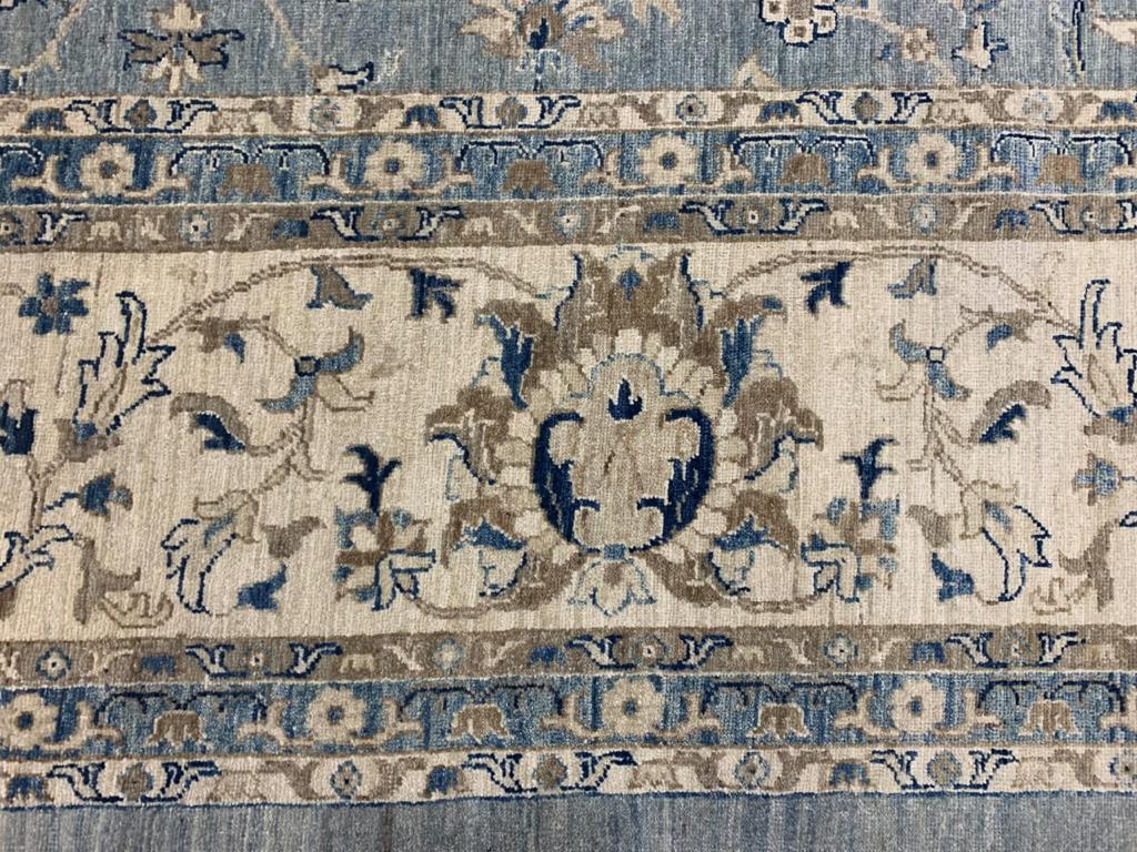 28 x 14 ft Rug Blue Grey Beige hand knotted Farahan Sultanabad Oushak