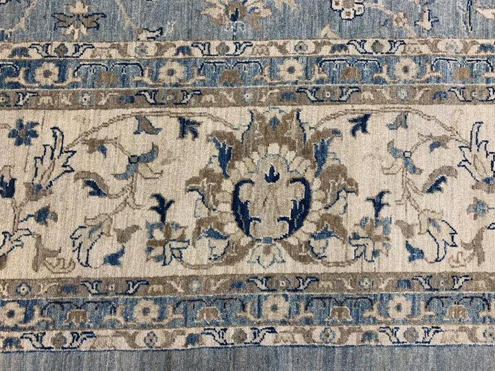 28 x 14 ft Rug Blue Grey Beige hand knotted Farahan Sultanabad Oushak
