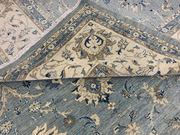 28 x 14 ft Rug Blue Grey Beige hand knotted Farahan Sultanabad Oushak