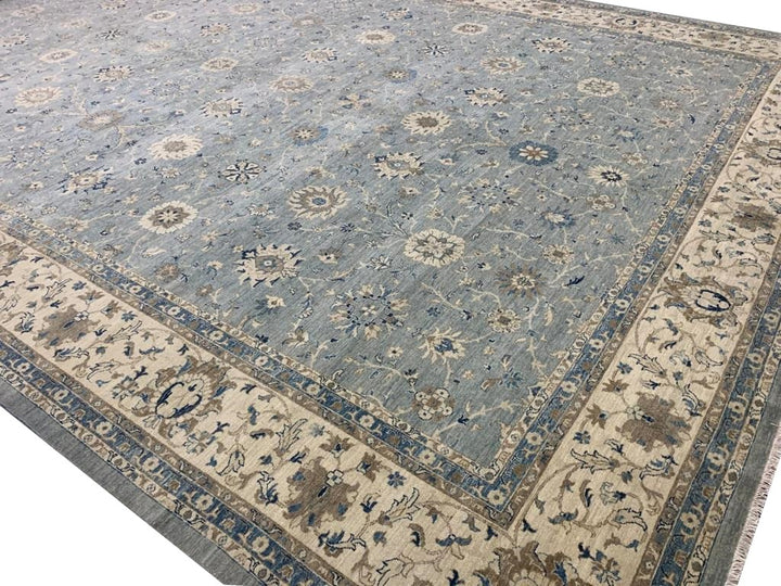 28 x 14 ft Rug Blue Grey Beige hand knotted Farahan Sultanabad Oushak