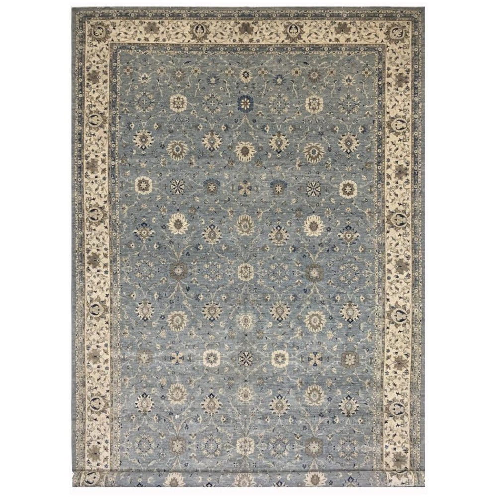 28 x 14 ft Rug Blue Grey Beige hand knotted Farahan Sultanabad Oushak