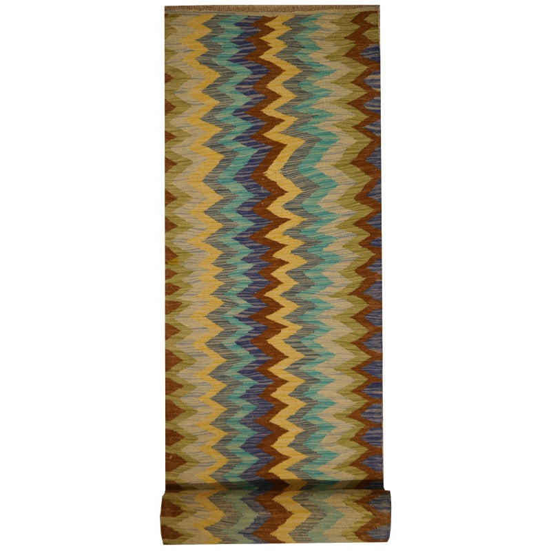 Kilim rug 12.3 x 2.3 ft hand woven wool tribal carpet