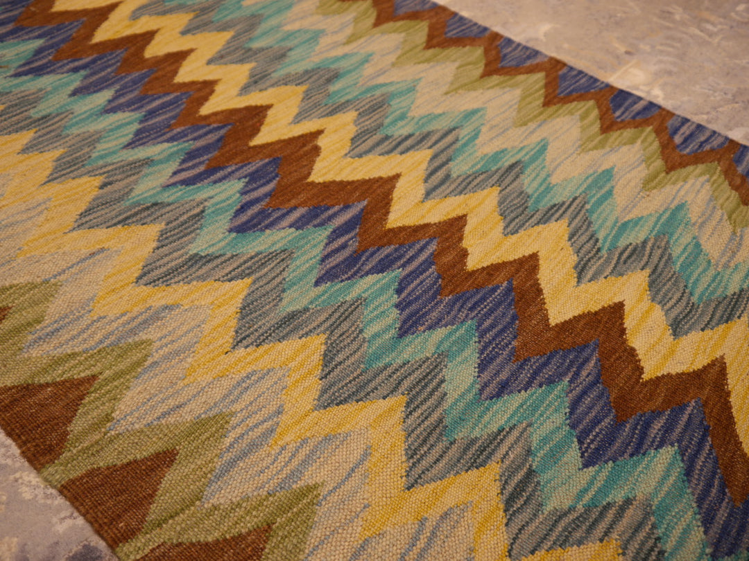 Kilim rug 12.3 x 2.3 ft hand woven wool tribal carpet