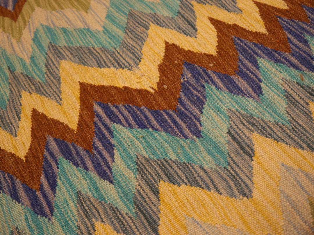 Kilim rug 12.3 x 2.3 ft hand woven wool tribal carpet