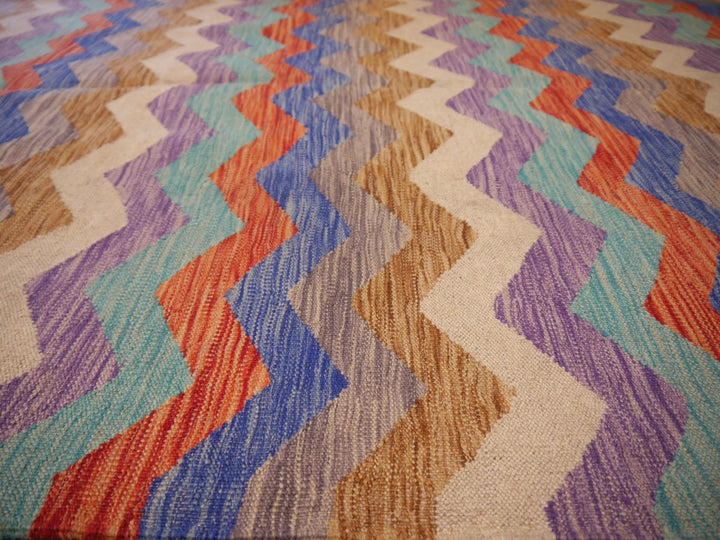 16004 Kilim rug 7 x 5 ft hand woven wool tribal carpet from Afghanistan