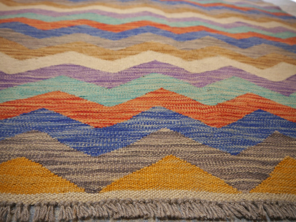 16004 Kilim rug 7 x 5 ft hand woven wool tribal carpet from Afghanistan