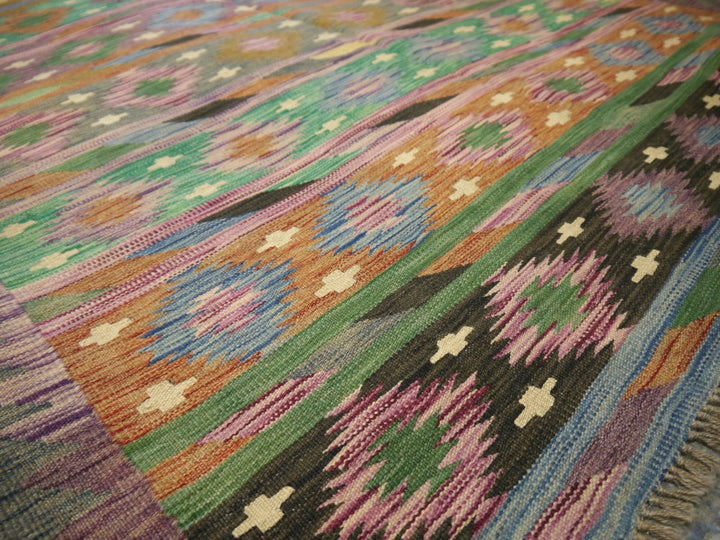 16006 Kilim rug 7 x 5 ft hand woven wool tribal carpet from Afghanistan