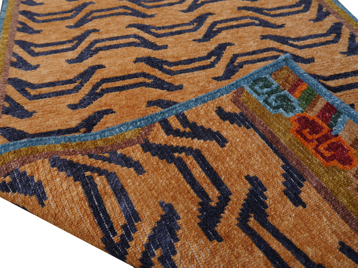 Tibetan Tiger Rug 6 x 3 ft hand-knotted Exclusive Tibetan Tiger rug, hand-knotted from wool.