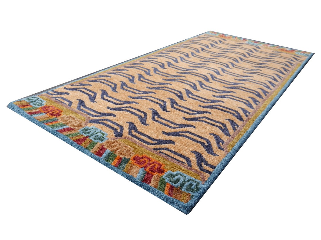 Tibetan Tiger Rug 6 x 3 ft hand-knotted Exclusive Tibetan Tiger rug, hand-knotted from wool.