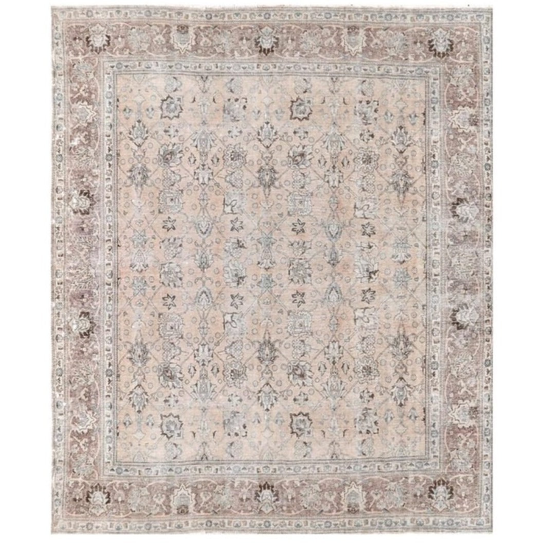 11’6 x 9’2 Classic Vintage Rug Muted Beige, Red, Green & Brown hand knotted