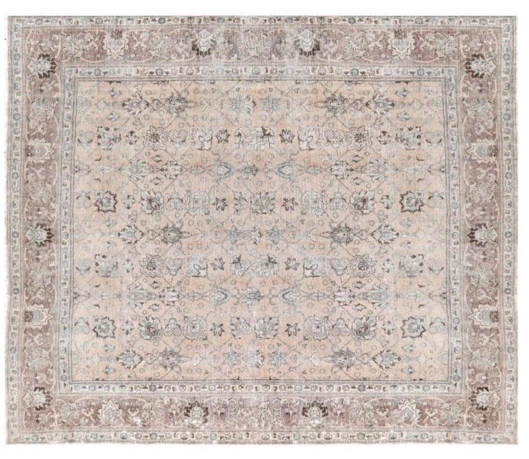 11’6 x 9’2 Classic Vintage Rug Muted Beige, Red, Green & Brown hand knotted