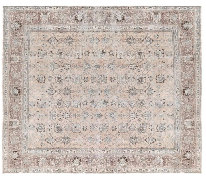 11’6 x 9’2 Classic Vintage Rug Muted Beige, Red, Green & Brown hand knotted