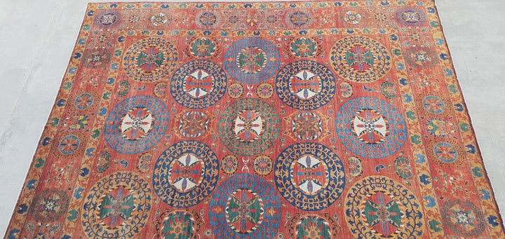 25 x 22 ft Rug Rust Blue Gold Green hand knotted Sultanabad
