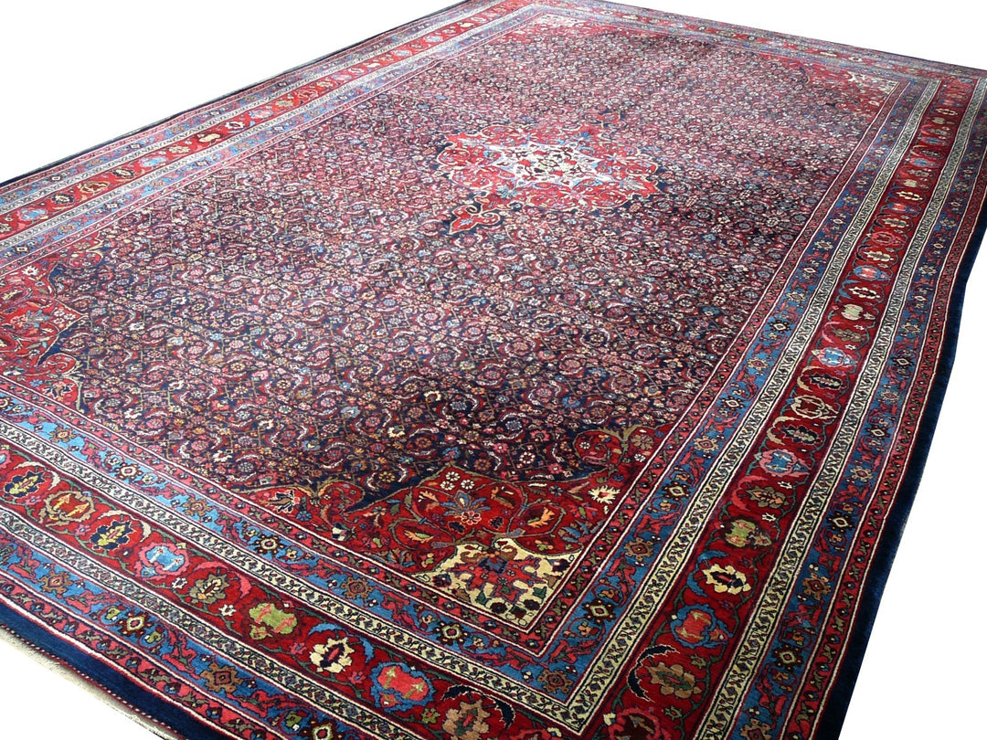 Antique Bidjar Rug 17 x 13 ft Blue Red Hand Knotted Wool