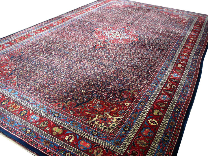 Antique Bidjar Rug 17 x 13 ft Blue Red Hand Knotted Wool