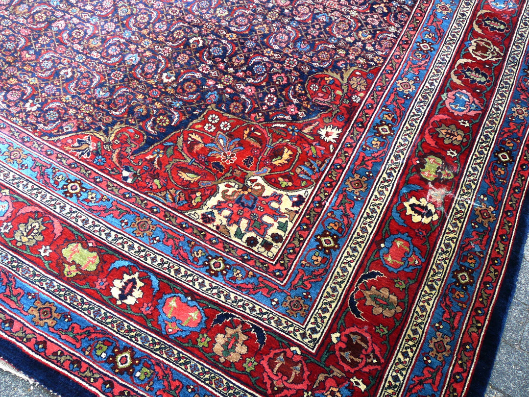 Antique Bidjar Rug 17 x 13 ft Blue Red Hand Knotted Wool