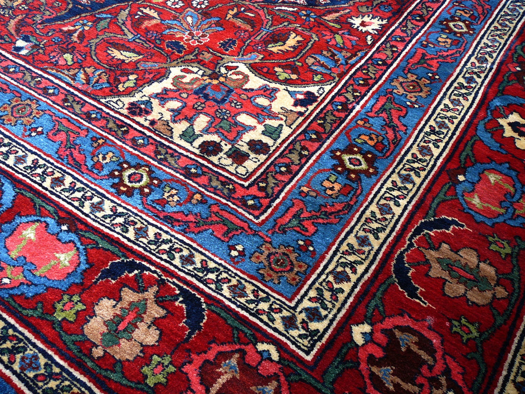 Antique Bidjar Rug 17 x 13 ft Blue Red Hand Knotted Wool