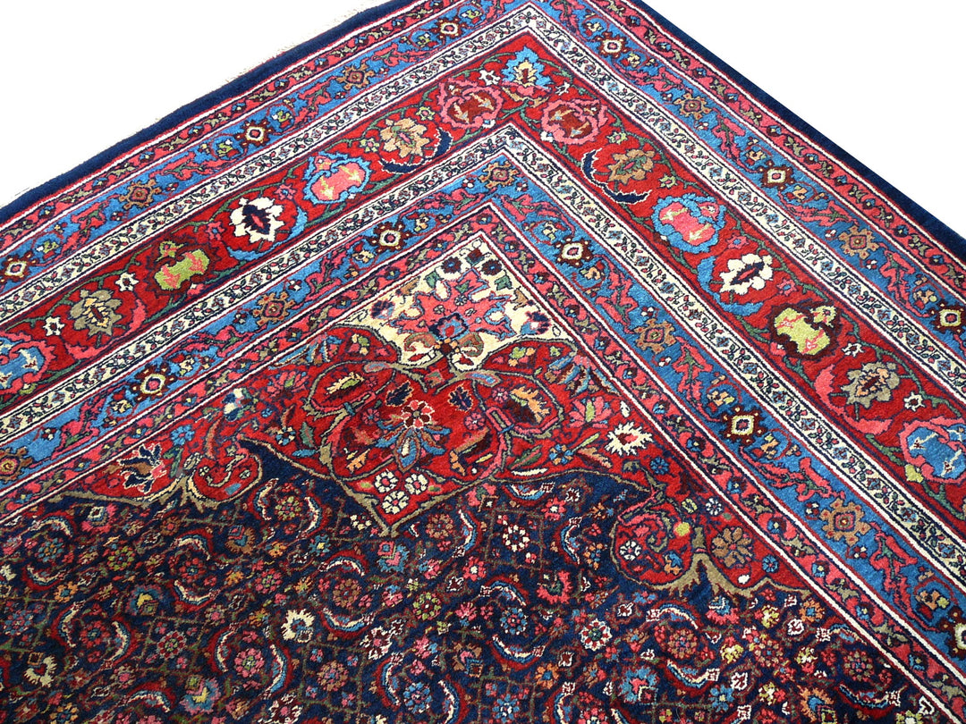 Antique Bidjar Rug 17 x 13 ft Blue Red Hand Knotted Wool