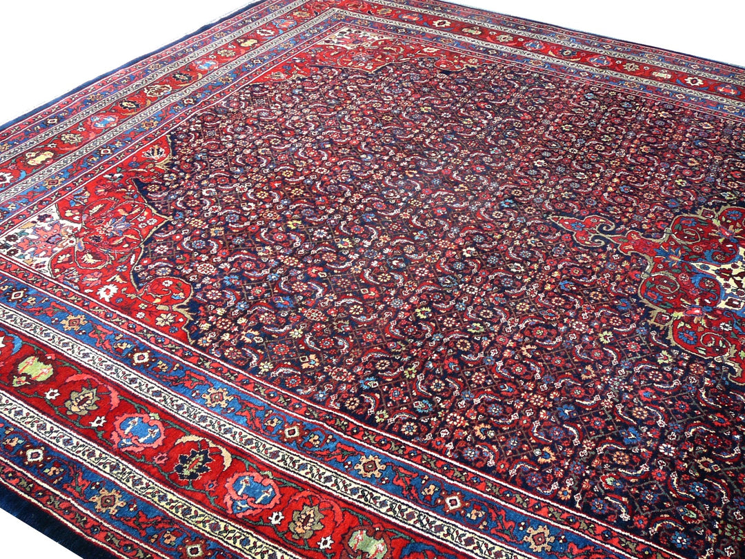 Antique Bidjar Rug 17 x 13 ft Blue Red Hand Knotted Wool