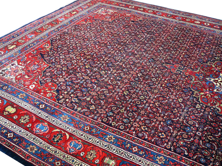 Antique Bidjar Rug 17 x 13 ft Blue Red Hand Knotted Wool