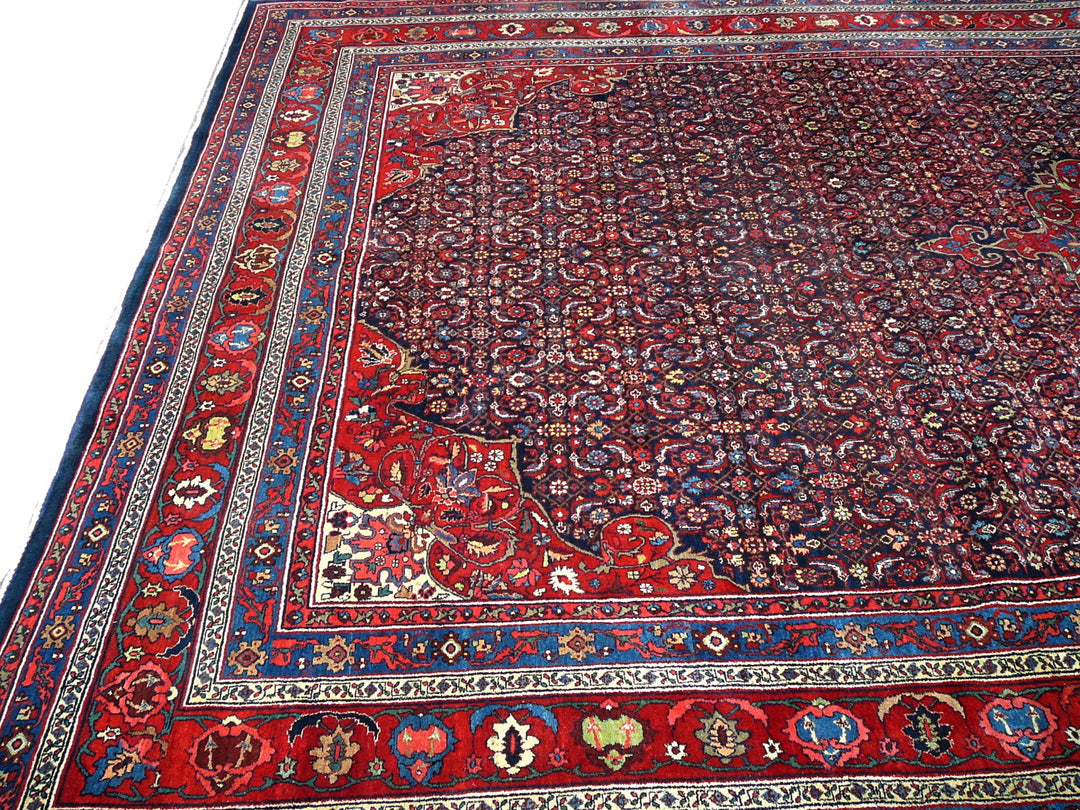 Antique Bidjar Rug 17 x 13 ft Blue Red Hand Knotted Wool