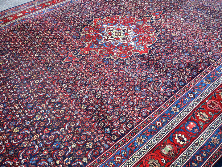 Antique Bidjar Rug 17 x 13 ft Blue Red Hand Knotted Wool