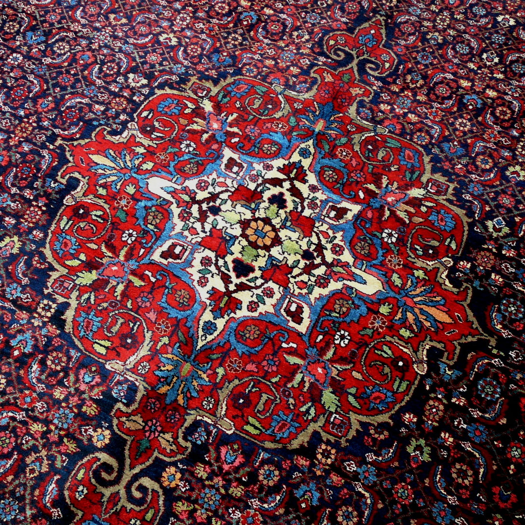 Antique Bidjar Rug 17 x 13 ft Blue Red Hand Knotted Wool