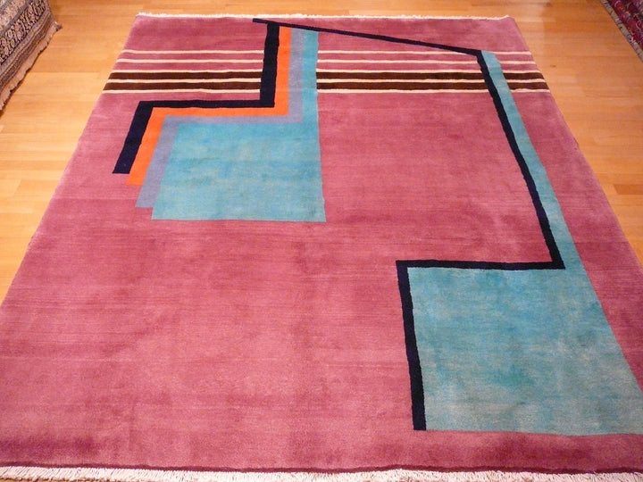 Art Deco vintage rug 8.3 x 6.6 ft / 254 x 200 cm 09534