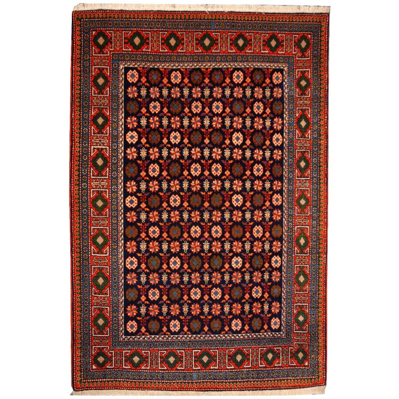 Shirvan Chichi Caucasian rug 189 × 135 cm navy blue geometric, full view – Djoharian 09759