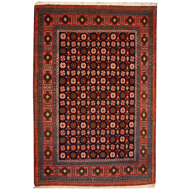 Shirvan Chichi Caucasian rug 189 × 135 cm navy blue geometric, full view – Djoharian 09759