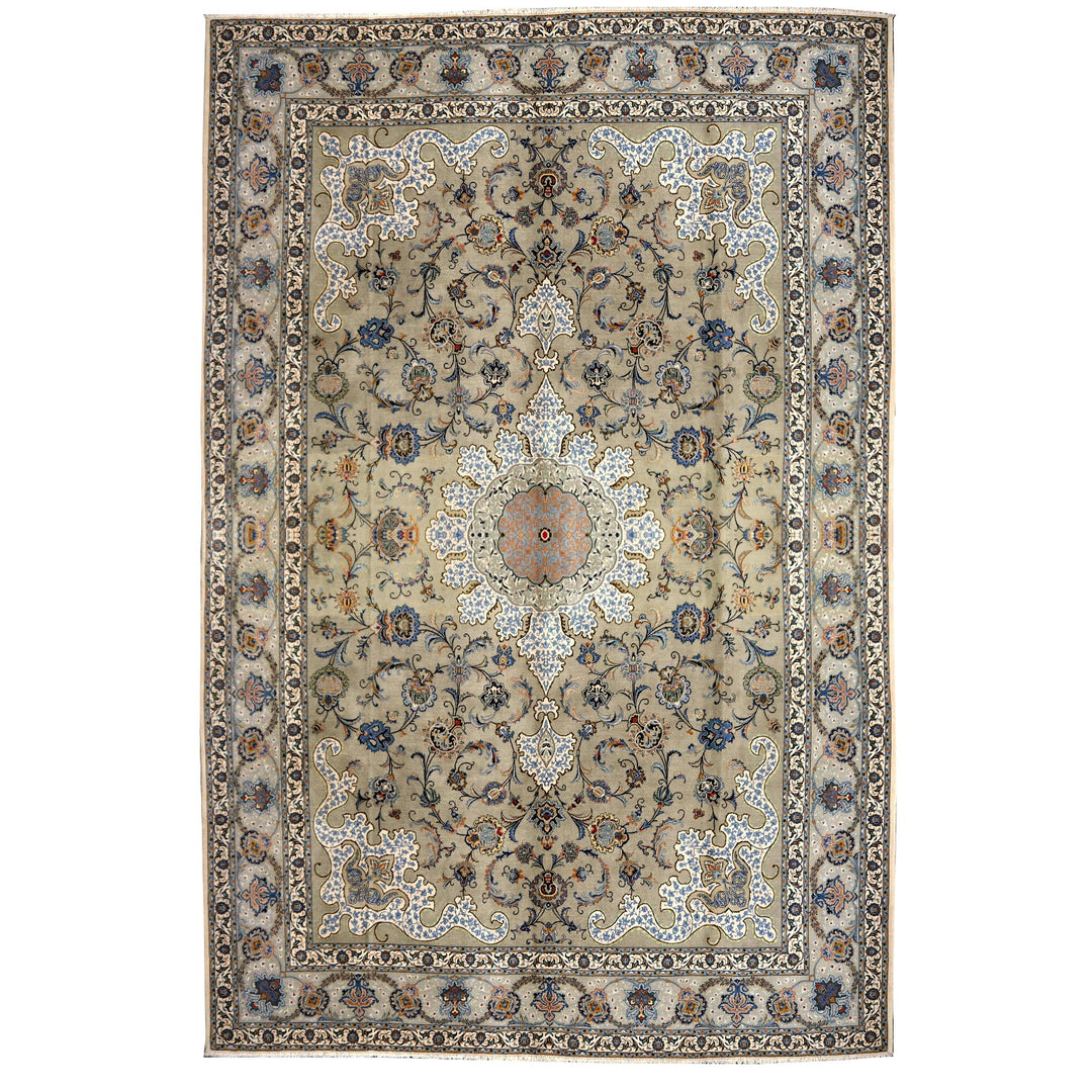 Kashan rug medallion and floral field, detail view — 12102