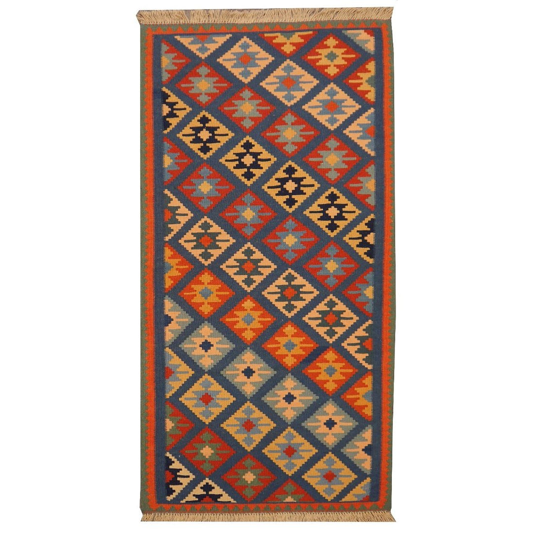 Kilim Qashqai rug 4.6 x 2.3 ft / 140 x 70 cm hand-woven flatweave wool 12891