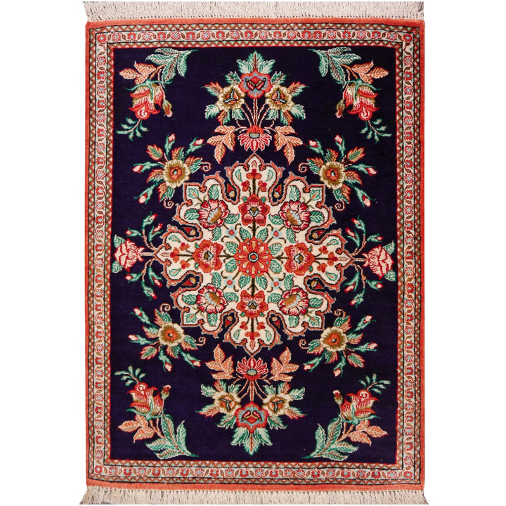 Qum Silk Rug Medaillon blue Ghom Qom Rug hand-knotted