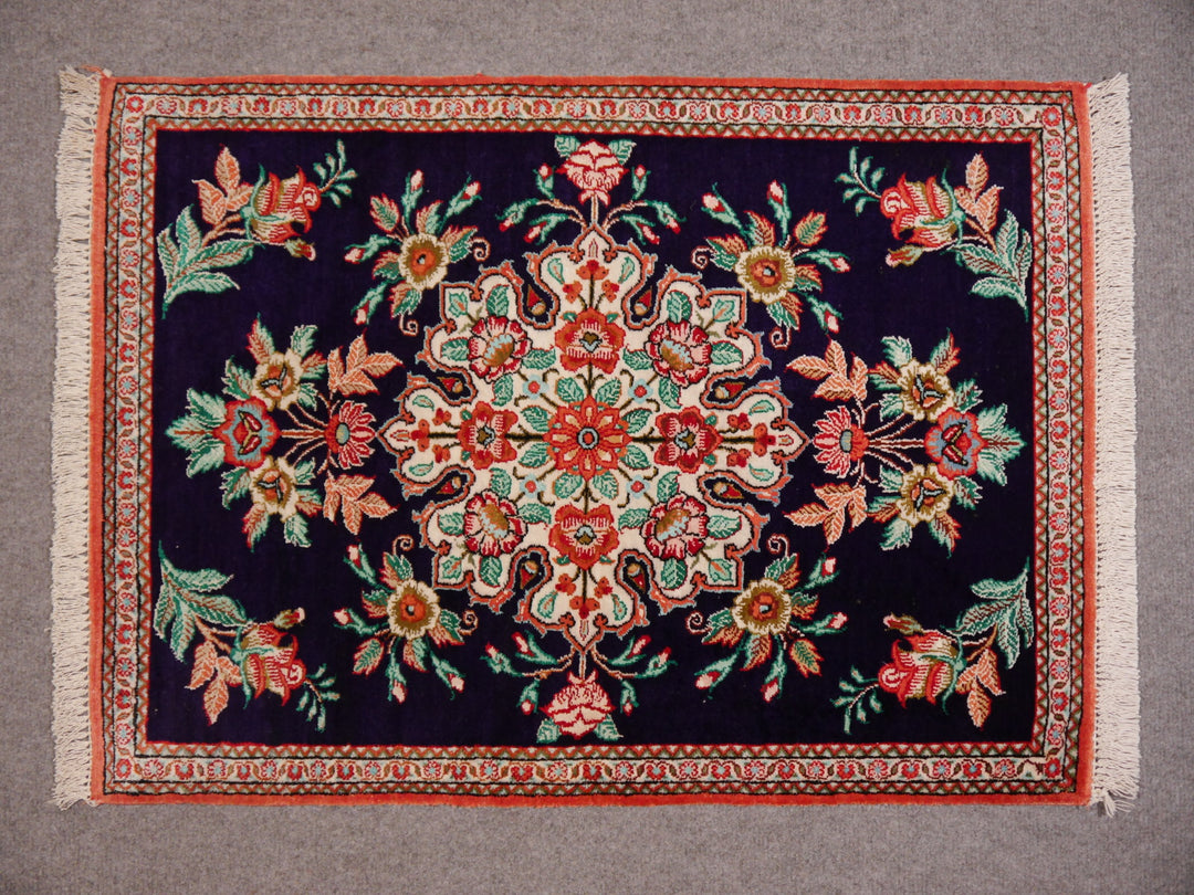 Qum Silk Rug Medaillon blue Ghom Qom Rug hand-knotted