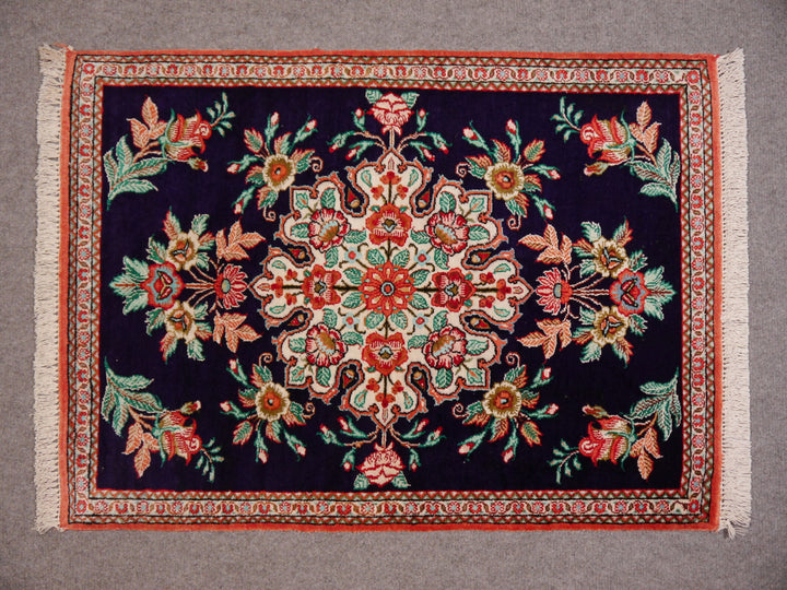 Qum Silk Rug Medaillon blue Ghom Qom Rug hand-knotted