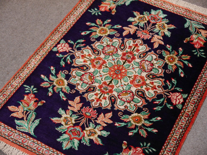 Qum Silk Rug Medaillon blue Ghom Qom Rug hand-knotted