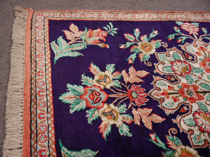 Qum Silk Rug Medaillon blue Ghom Qom Rug hand-knotted